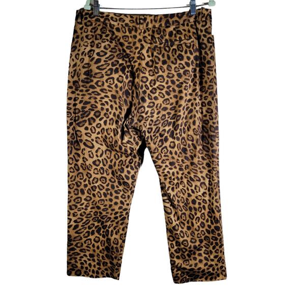 Jones New York Brown Animal Print Stretch Cropped Pants Women Size 14 - Picture 2 of 10